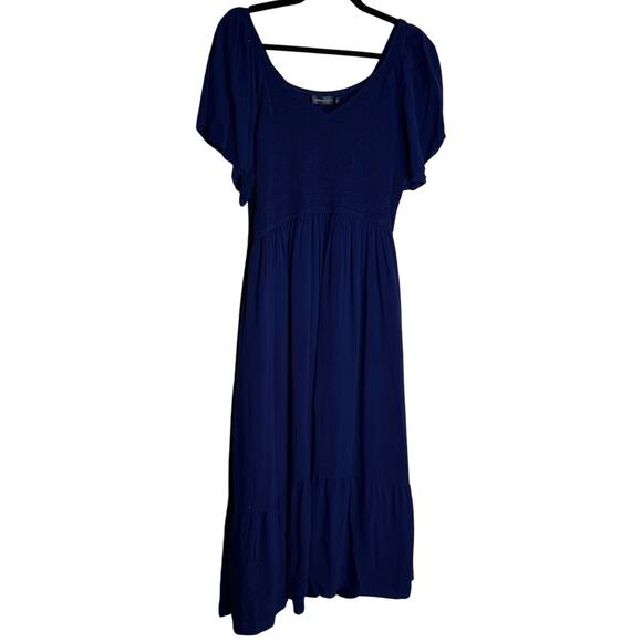 Merokeety Midi Dress Womens XL Blue Smocked Pullover Casual Boho Preppy Nautical - Picture 2 of 10